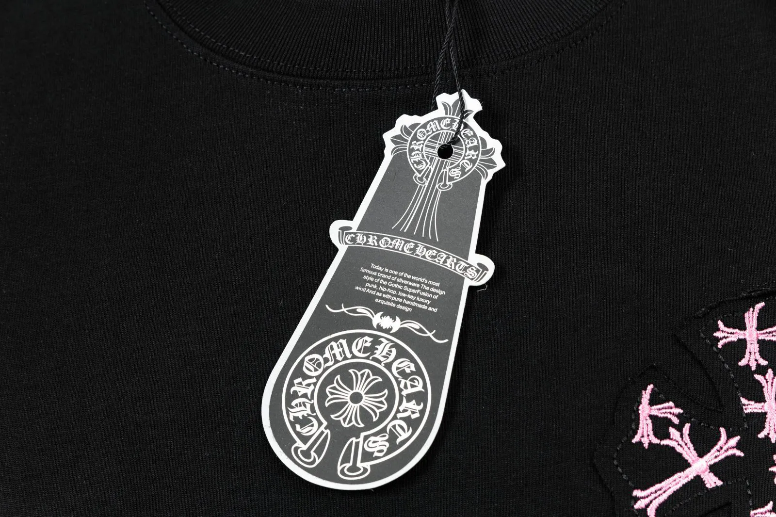 🅿️200 [CH Crow Heart] 2025FW short-sleeved T-shirt, patch embroidery, high-end 26s double yarn 300g fabric, heavy fabric, custom stretcher rib, same cylinder and dye, complete three standards, same style for men and women, color: black, white, size: S M L XL 2XL